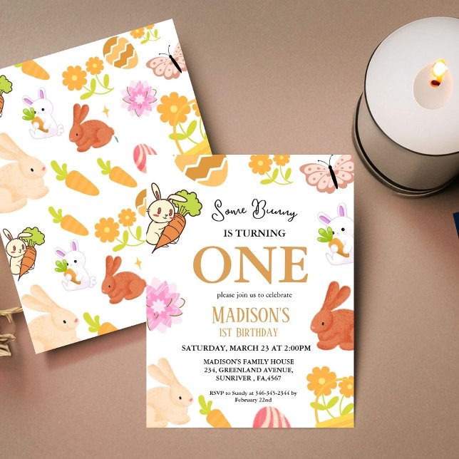 Convite Algum Coelhinho Está Fazendo Um Aniversário de 1 A (Criador carregado)