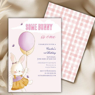 Convite Algum Coelhinho Faz Um Balão Xadrez 1º Aniversário