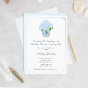 Convite Alguma Coisa Azul Hidrangeia Pote de Gengibre Chá 