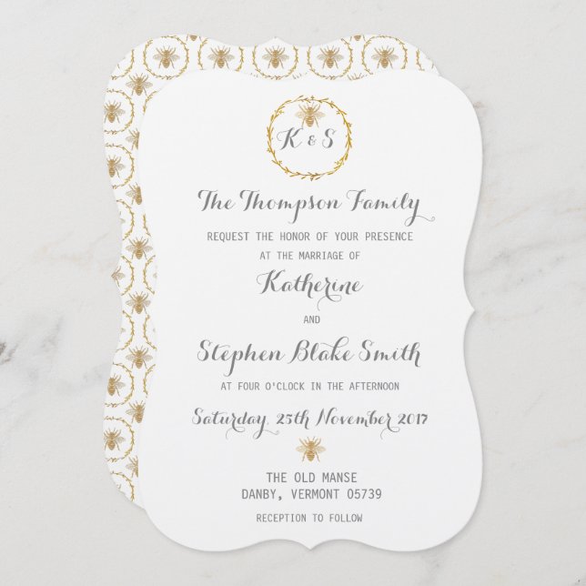 Convite Algumas abelhas douradas da folha Dourado do (Frente/Verso)