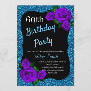 Convite Alguns rosas azuis do roxo do brilho do