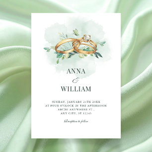 Convite Aliança de casamento verde minimalista