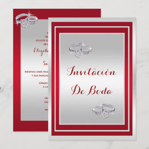 Convite Alianças de Casamento Elegantes de Prata e Vermelh