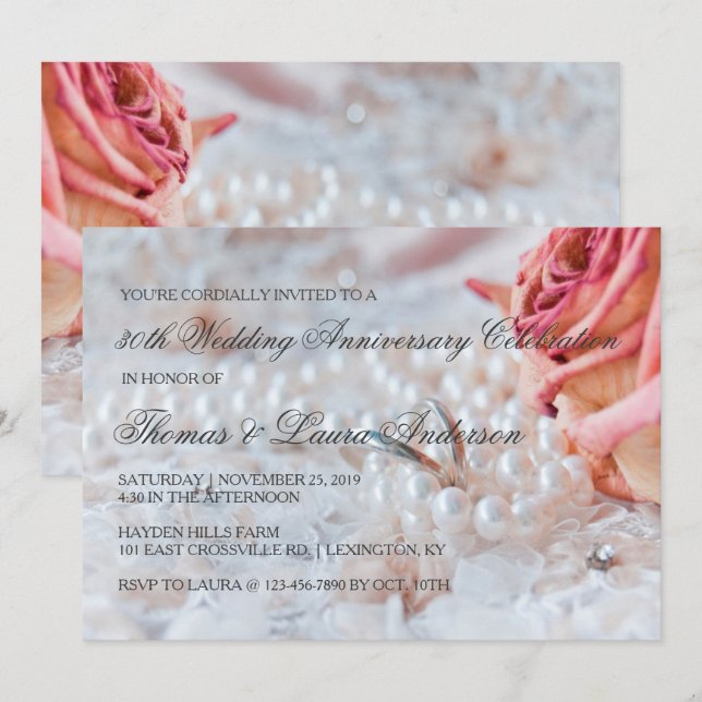 Convite Alianças de Casamento Pérolas Aniversário de 30 An (Frente/Verso)