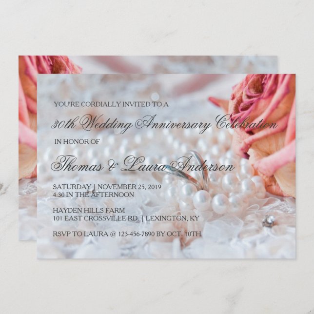 Convite Alianças de Noivado Pérolas Aniversário de 30 Anos (Frente/Verso)