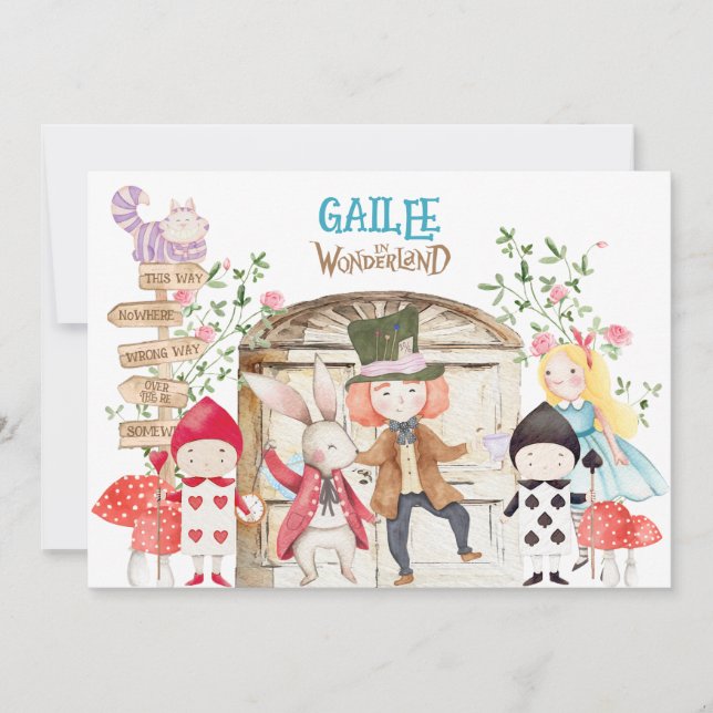 Convite Alice Adventure no Woderland Birthday (Frente)