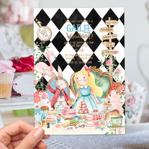 Convite Alice Adventures em Woderland Birthday Tea Party