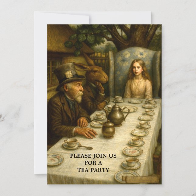 Convite Alice At Mad Hatter Tea Party Template (Frente)