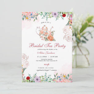 Convite ALICE Blush Floral Bridal Tea Party BrunChá