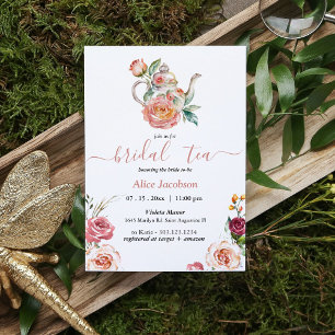 Convite ALICE Blush Floral Bridal Tea Party BrunChá
