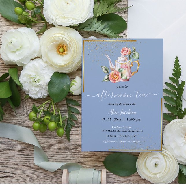 Convite ALICE Blush Floral Bridal Tea Party BrunChá (Criador carregado)