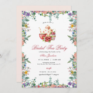 Convite ALICE Blush Floral Bridal Tea Party BrunChá