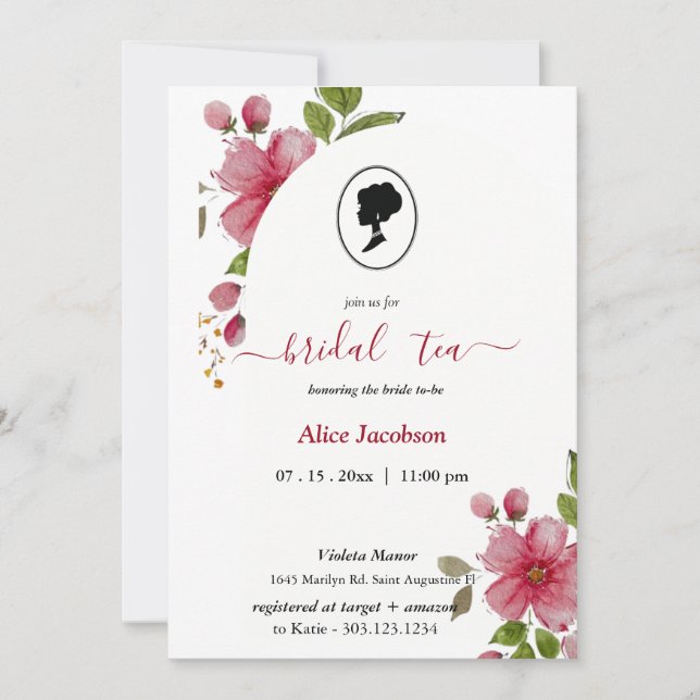 Convite ALICE Blush Floral Bridal Tea Party BrunChá (Frente)