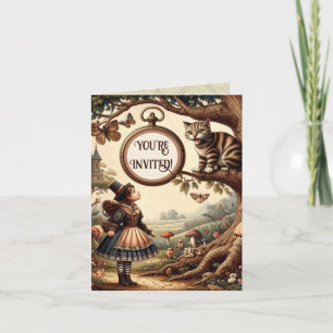 Convite Alice & Cheshire Cat: Fantasia Whimsical Wonderlan