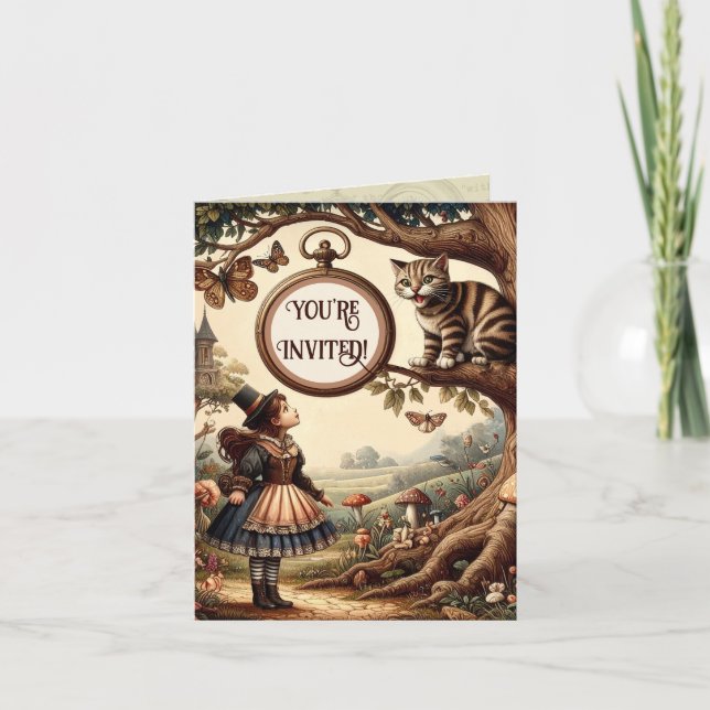 Convite Alice & Cheshire Cat: Fantasia Whimsical Wonderlan (Frente)
