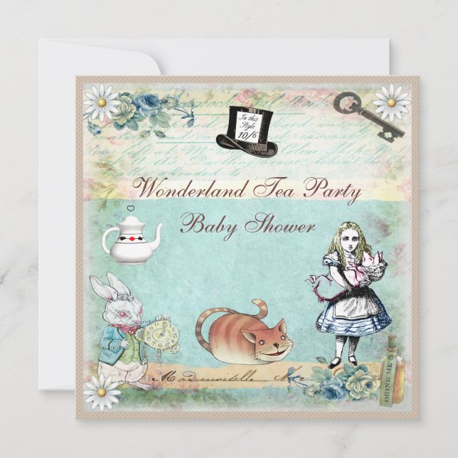 Convite Alice e o Chá de fraldas do Gato de Cheshire (Frente)