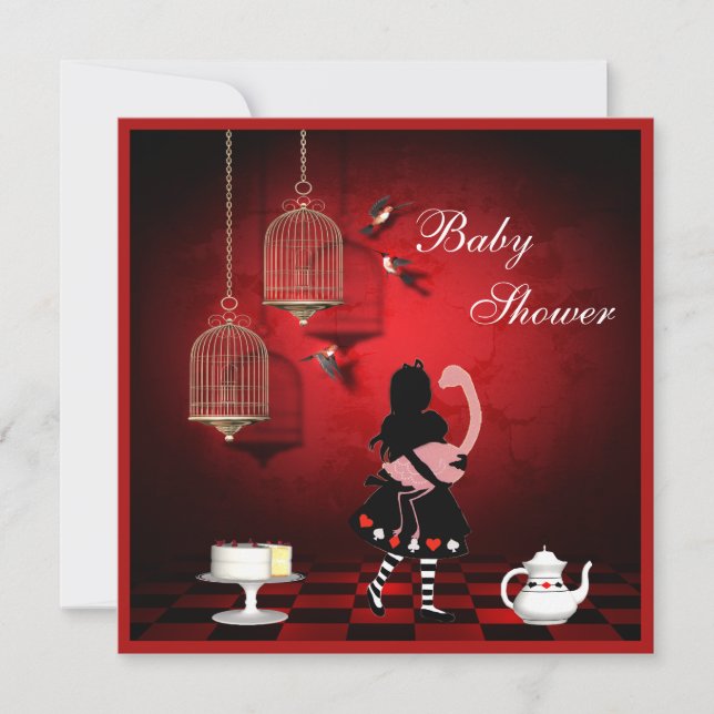 Convite Alice & Flamingo Birds & Cages Baby Shower (Frente)