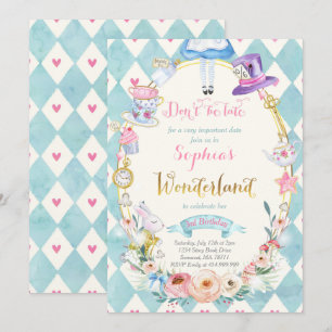 Convite Alice Floral Rosa No País Das Maravilhas, Festa D