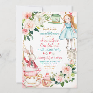 Convite Alice Floral Rosa, primeiro aniversario de Alice T