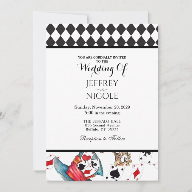Convite Alice in Wonderland Checkered Wedding Invitation (Frente)