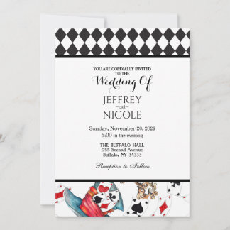 Convite Alice in Wonderland Checkered Wedding Invitation
