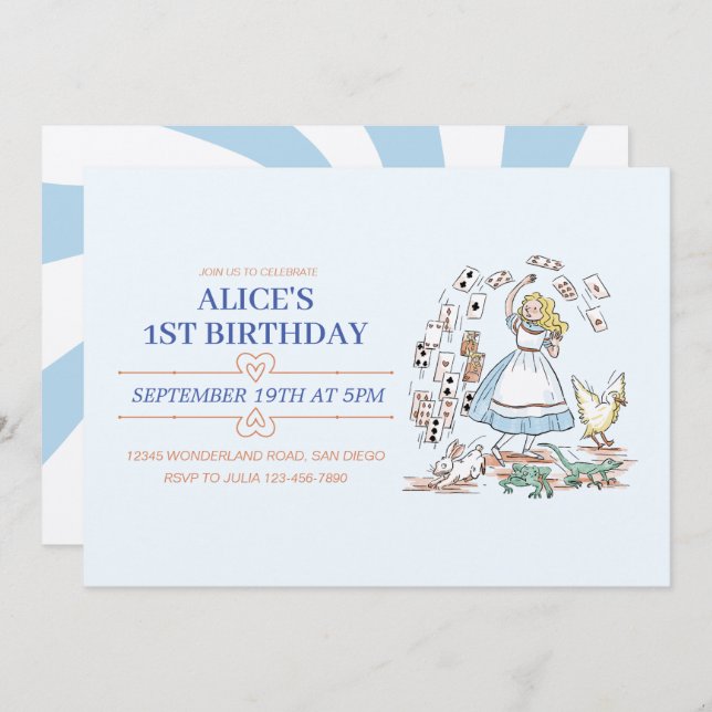 Convite Alice In Wonderland Festa de aniversário (Frente/Verso)