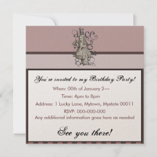 Convite Alice In Wonderland Grunge (Rosa)