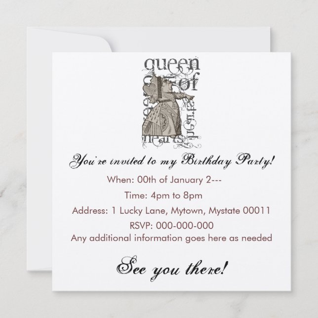 Convite Alice in Wonderland Queen of Heart Grunge (Solteir (Frente)