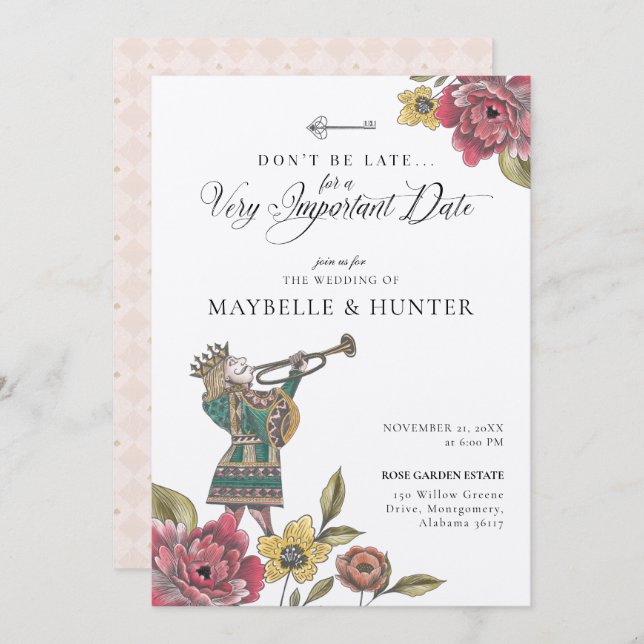 Convite Alice In Wonderland Royal Knave of Heart Fairytale (Frente/Verso)