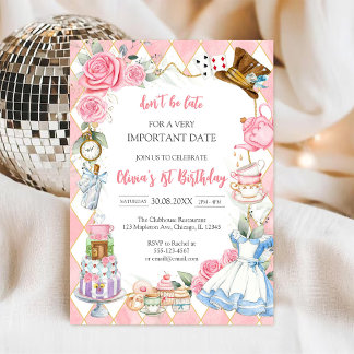 Convite Alice in Wonderland Tea Party Birthday Invitation