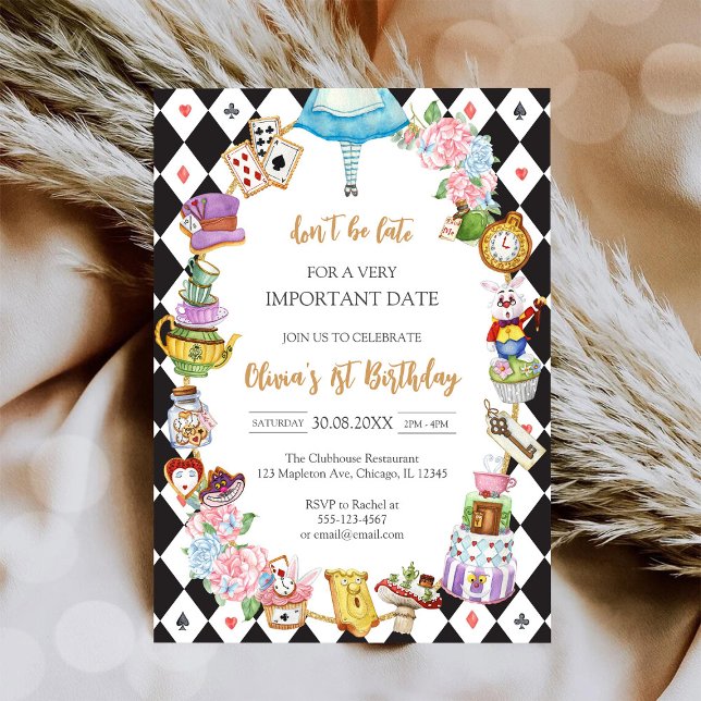 Convite Alice in Wonderland Tea Party Birthday Invitation (Criador carregado)