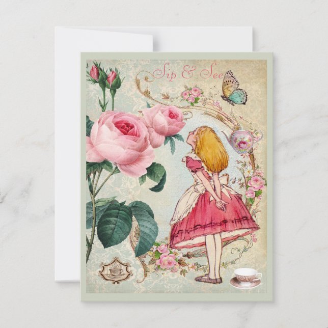 Convite Alice lunática no sorvo da colagem do país das (Frente)