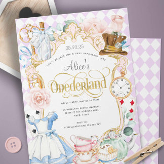 Convite Alice mad hatter maravilha da terra primeiro anive