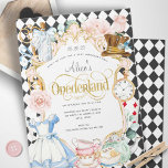 Convite Alice mad hatter maravilha da terra primeiro anive<br><div class="desc">Primeiro aniversario de Alice no Onederland Tea convite de festas rosa e menta. Este bonito convite para o primeiro aniversário é perfeito para qualquer alice no tema de aniversário da festa do chá de ódio louco em Maravilderland.</div>