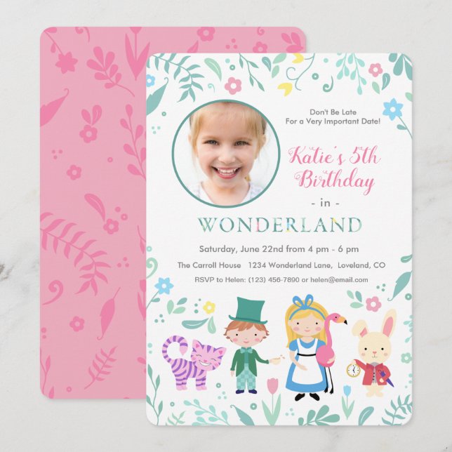 Convite Alice na Festa de aniversário das Maravilhas (Frente/Verso)