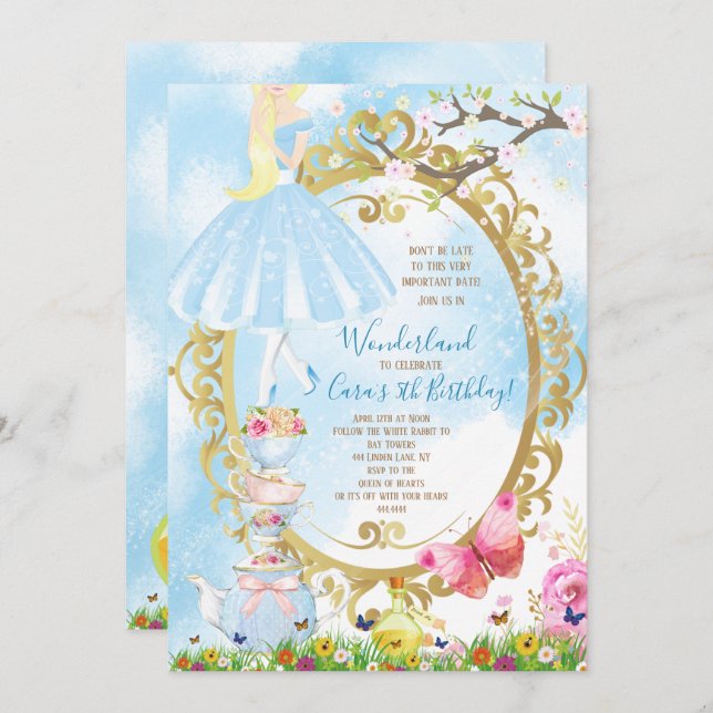 Convite Alice na festa de aniversário do país das (Frente/Verso)