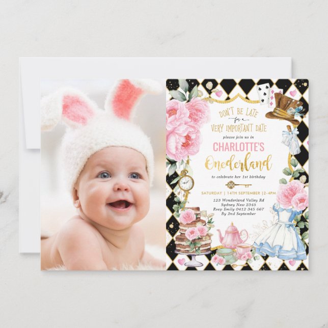 Convite Alice no Aniversário do Alto Chá de Onederland (Frente)