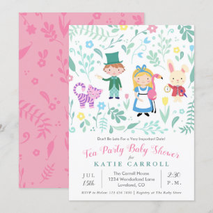 Convite Alice no chá de fraldas do tea party do país das