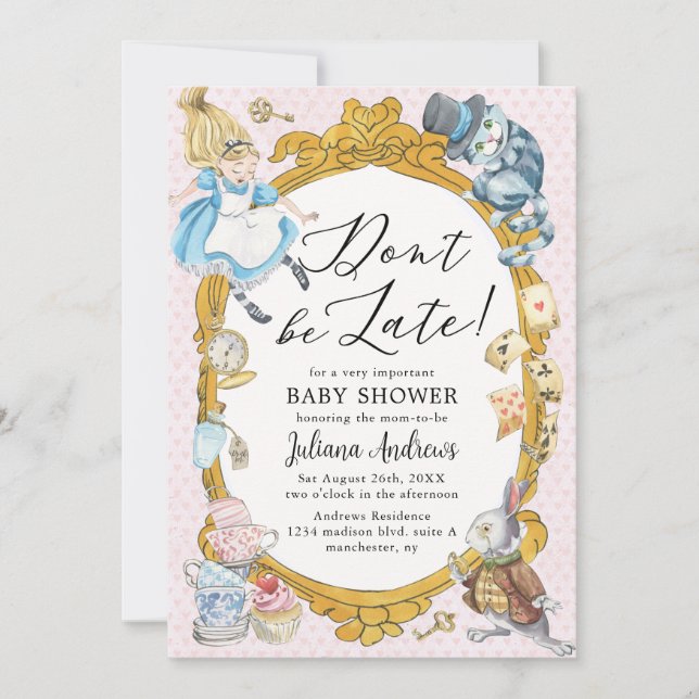 Convite Alice no Chá de fraldas Whimsical do País das Mara (Frente)