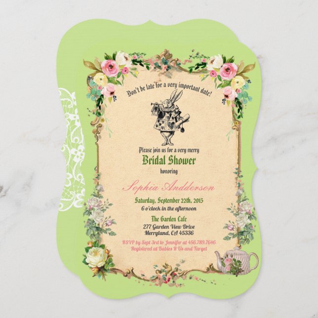 Convite Alice no chá de panela da Terra Maravilha verde (Frente/Verso)