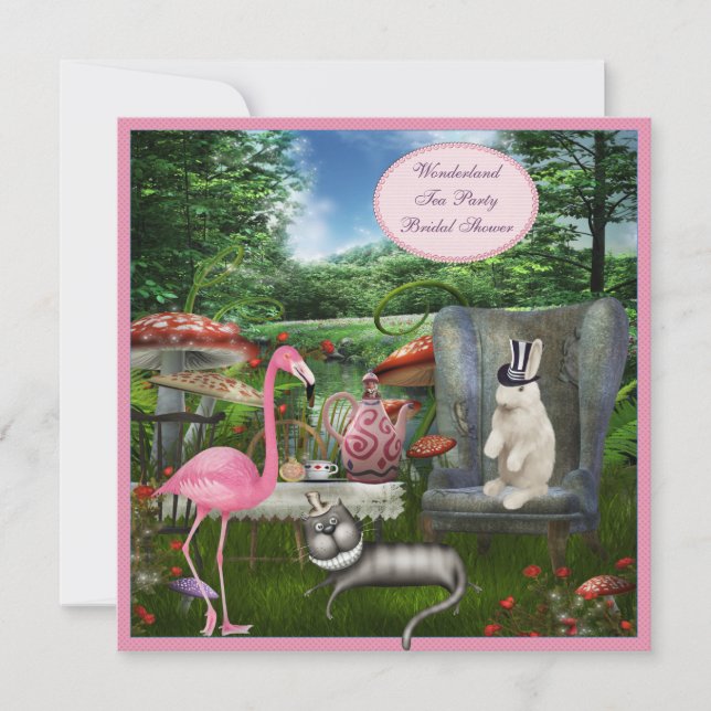 Convite Alice no chá de panela do tea party do país das (Frente)