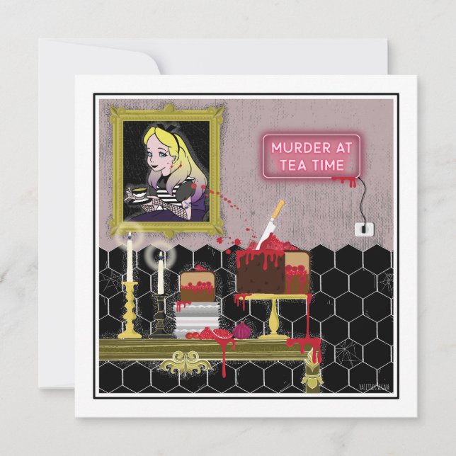 Convite Alice no Halloween, na maravilha do chá (Frente)