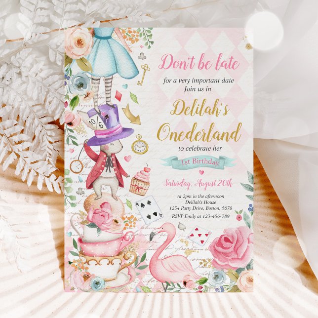 Convite Alice No OneDerland Birthday Whimsical Tea Party (Criador carregado)