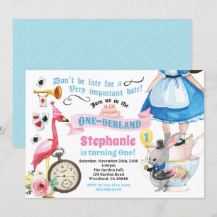 Convite Alice no ONEderland chá azul de festa de aniversár