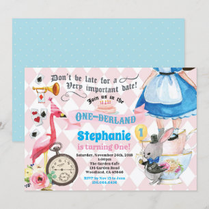 Convite Alice no ONEderland faz chá rosa