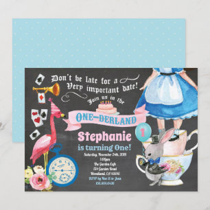 Convite Alice no ONEderland festa de chá de aniversário qu