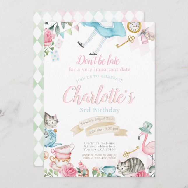 Convite Alice no País das Maravilhas (Frente/Verso)