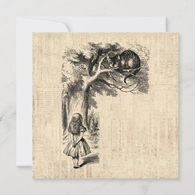 Convite Alice no País das Maravilhas Alice e o Gato Cheshi (Frente)