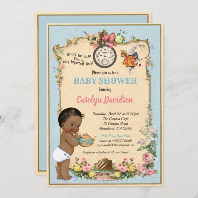 Convite Alice no País das Maravilhas - Chá de fraldas de C (Frente/Verso)