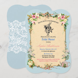 Convite Alice no País das Maravilhas - chá de panela azul